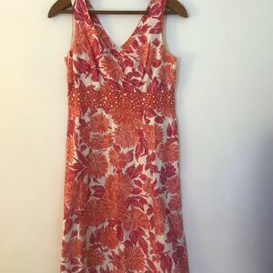 Boden Alfani Floral Cotton Dress-Lined-Sz 6R-V neck-Preppy-Classic-Old Money‎